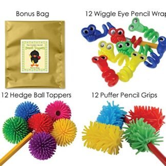 36 Piece Fidget Pencil Toppers, Wraps & Grips Bundle Pack For Kids at Home or in School Classroom