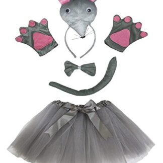 3D Mouse Headband Bowtie Tail Gloves Grey Tutu 5pc Girl Costume Birthday Party