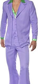 Smiffy's Men's Lavender 1970's Suit Costume, Jacket With Mock Shirt and Waistcoat and pants, 70 Disco, Serious Fun, Size M, 39426