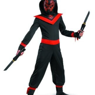 Glow Away Neon Ninja Costume, Black/Red, Medium/7-8