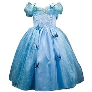 Domiray New Cinderella Dress Princess Costume Blue Butterfly Girl Dress
