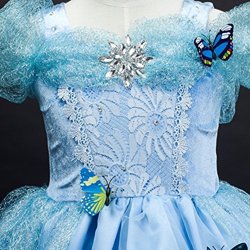Domiray New Cinderella Dress Princess Costume Blue Butterfly Girl Dress - Image 4