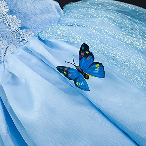 Domiray New Cinderella Dress Princess Costume Blue Butterfly Girl Dress - Image 5