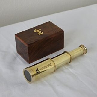 Pirate Telescope Handheld Brass with Wooden Box For Kids, Props, and Costumes
