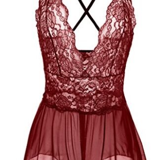 Avidlove Women Sexy Lingerie Lace See-through Babydoll Open Crotch Pant Dress (M = US S, Red (FBA))