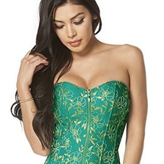 CARMIN Gold Floral Taffeta Corset (Small, Teal)