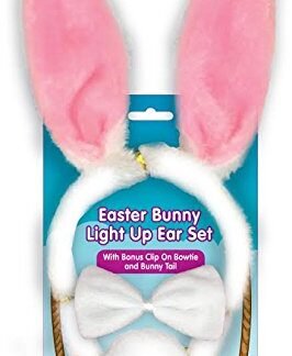 Easter Bunny Ears 3pc Light Up Toy w Tail, Bowtie, and Blinking LED Ears