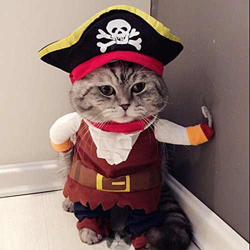 Idepet(TM) New Funny Pet Clothes Caribbean Pirate Dog Cat Costume Suit Corsair Dressing up Party Apparel Clothing for Cat Dog Plus Hat