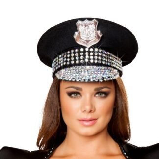 Roma Costume Studded Police Hat Costume, Black/Rhinestone, One Size