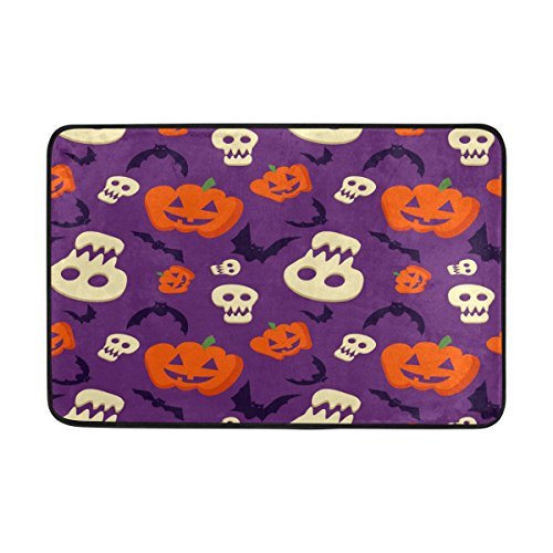 ZOEO Home Decor Non-slip Halloween Cartoon Skull Pumpkin Bat Doormat Floor Door Mat Indoor Outerdoor Bathroom 23.6 x 15.7 inch