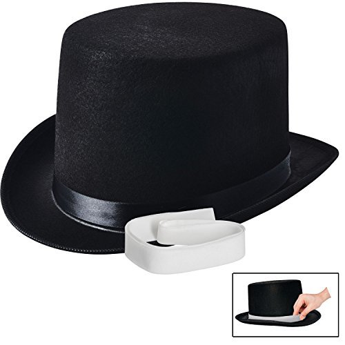 NJ Novelty - Black Felt Top Hat, Costume Dress Up Party Hat + White Band