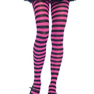Leg Avenue Women's Nylon Striped Tights, Black/Fuchsia, One Size