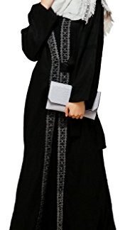 YI HENG MEI Women's Elegant Modest Muslim Gold Edge Embroidered Long Sleeve Long Abaya Cardigan,Black,L