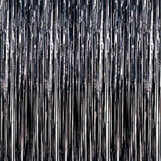 Metallic 3 ft X 8 ft. Black Foil Fringe Curtains Door Window Curtain Party Decoration (Pack of 2, Black)