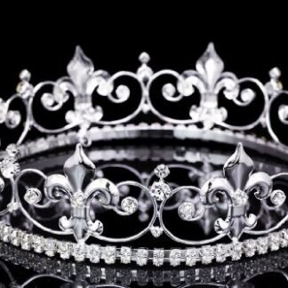 Ornate 2" Tall Fleur De Lis Full King Crown - Silver Plated Clear Crystals T1014