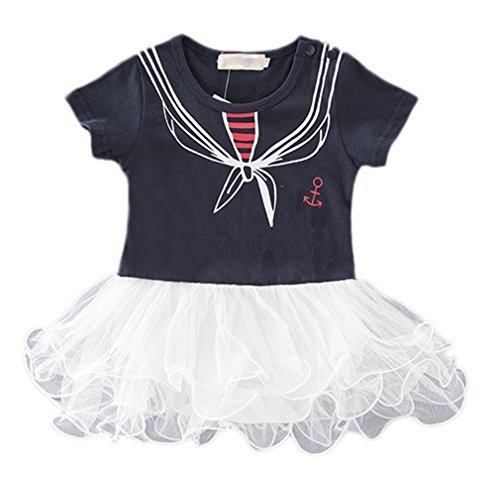 Soojun Toddler Baby Girls Sailor Rompers Onesies Tutu Dress, Navy, 3-6 M