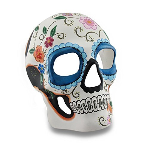 Colorful White and Blue Floral DOD Sugar Skull Style Halloween Mask
