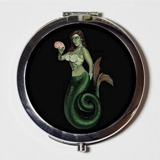 Zombie Pin Up Mermaid Compact Mirror Cute and Creepy Goth Pinup Psychobilly Pocket Size for Makeup Cosmetics