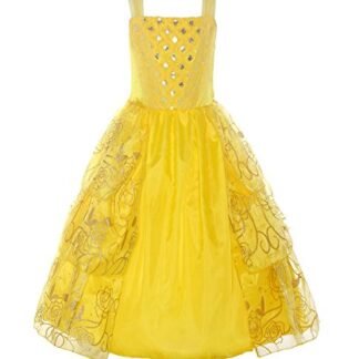ReliBeauty Girls Sleeveless Sequin Princess Belle Costume Dress up, Yellow, 4T-4