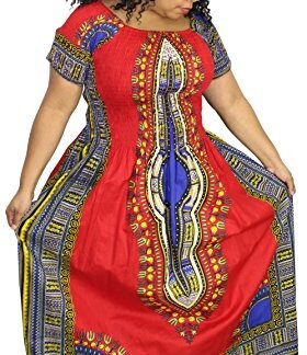 African Planet Women's Dashiki Short Sleeve Maxi Dress (Red)