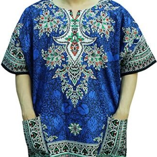 Ornatcha Pha Fai African Dashiki Top Striped Thailand Style, Unisex (Blue)