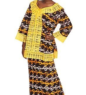 African Planet Women's Skirt Set Printed Brown Kente Wax Lace Gele Headwrap