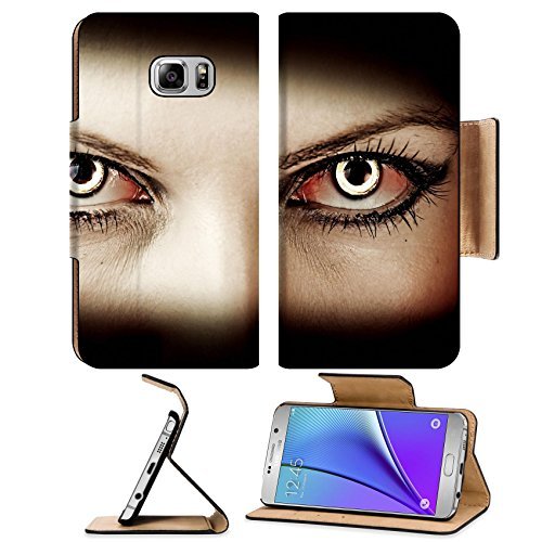 Liili Premium Samsung Galaxy Note 5 Flip Pu Leather Wallet Case Note5 IMAGE ID: 18733912 Evil bloody female zombie eyes dirt make up Macro Halloween theme