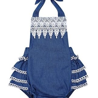 Gprince Baby Girls Summer Halter Backless Ruffle Lace Trim Dresses Romper Jumpsuit with Solid Color