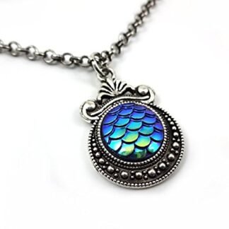 Metallic Blue Green Dragon Egg Scale Necklace Charm Silver 18 in Mermaid Scale Jewelry