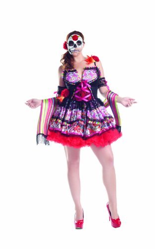 Party King Women's Plus Size Day Of The Dead 3 Piece Costume Set with Mask, Multi, XXX-Large