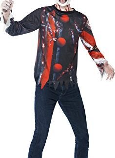 Smiffy’s Teen Boys’ Sinister Creepy Clown Kit, Top and Latex Mask, Sublimation Print, Halloween, Size S, Ages 14+,  44344