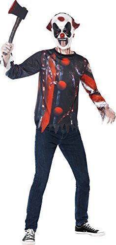Smiffy’s Teen Boys’ Sinister Creepy Clown Kit, Top and Latex Mask, Sublimation Print, Halloween, Size S, Ages 14+, 44344