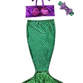 3pc Baby Girl Princess Mermaid Sequins Swimsuit Bow Costume Headband Bikini swimwear (70(6-12 Months), Green)
