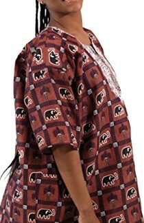 African Print Unisex Print Dashiki, Made in the Gambia, Many Colors, One Size (Dark Brown Elephant)