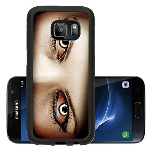 Liili Premium Samsung Galaxy S7 Aluminum Backplate Bumper Snap Case IMAGE ID: 18733912 Evil bloody female zombie eyes dirt make up Macro Halloween theme