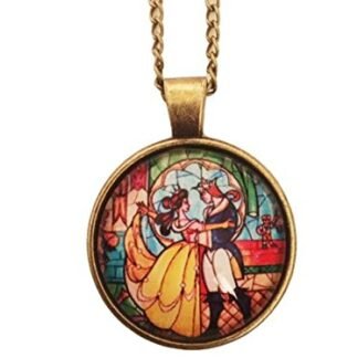 BEAUTY & THE BEAST Glass Dome Necklace on 20″ Chain