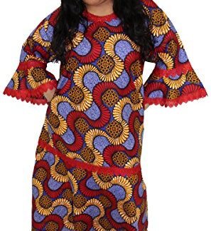 African Planet Women’s Long Maxi Dress Nigerian Inspired Lace with Headwrap (Blue and Red)