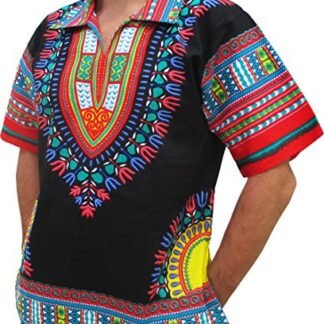 RaanPahMuang Brand European Collar Short Sleeve Shirt African Black Dashiki Art, X-Large, Black Red