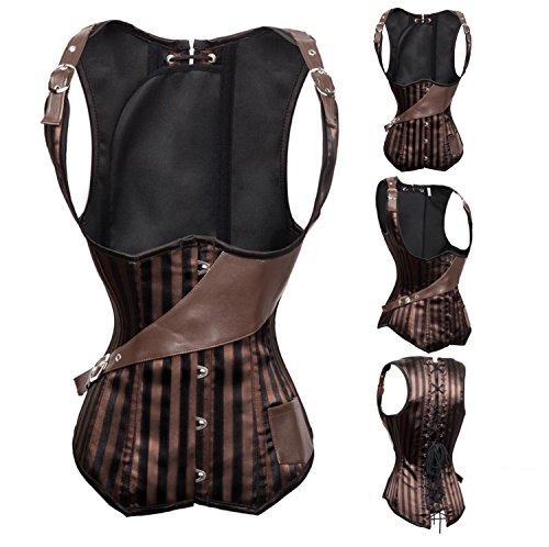 Arsimus Steampunk Underbust Corset with Thong (Small, Brown)