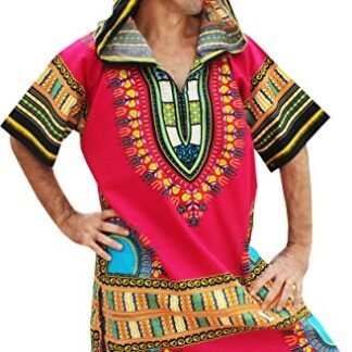 RaanPahMuang African Dashiki Long Urban Warlock Jacket Hood Hoody Fashion , Medium, Deep Pink