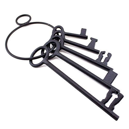 Adorox 5 Antique Skeleton Dungeon Keys Set Vintage Decorative Prop Jail Cell Jailer Pirate Costume Cast Iron Reproduction
