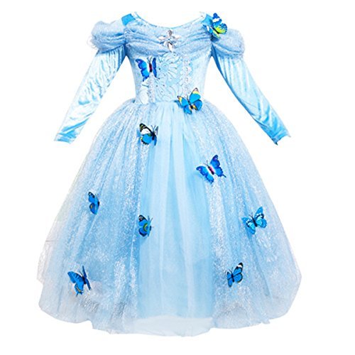 Quesera Girl's Princess Cinderella Dress Layered Off Shoulder Deluxe Dress Costume, Blue, Tagsize110=USsize4T