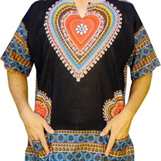 Mens Dashiki Daisy Heart Print African Shirt (black)
