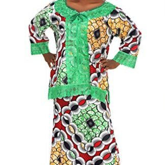 African Planet Women's Skirt Set Printed Green Sengal Wax Lace Gele Headwrap