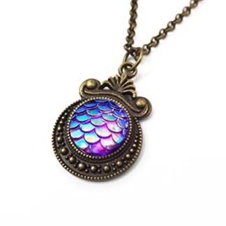 Dragon Scale Purple Rainbow Necklace Charm Antique Bronze 18 in Mermaid Scale Jewelry