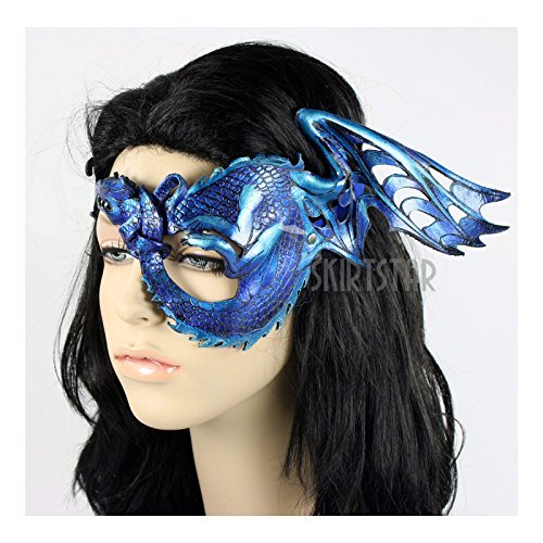 Handcrafted Leather Dragon Mask (Blue)