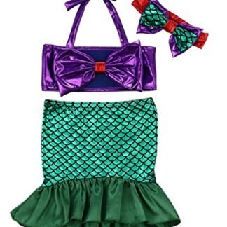 3pcs Baby Girls Kids Little Mermaid Tails Costume Swimwear Bikinis Swimsuit Bathing Outfits Dress(2-3 Years, Green&Purple)