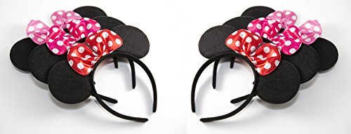 Pack of 12 Mickey Mouse Ears & Minnie Mouse Headband with Red, Pink and Rose Polka Dot Bow - Image 2