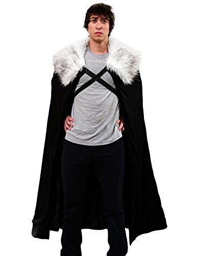 ComfyCamper Winter Snow Lord Night's Cosplay Cloak Cape Costume Men/Women, Black Cloak, Grey Fur