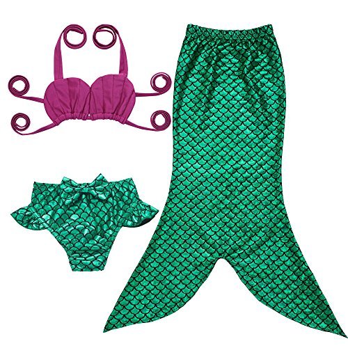 JFEELE Kids Toddler Baby Girls 2 Piece Swimsuit with Mermaid Tail Swimwear Bikini Set – 2T,Green with Rose